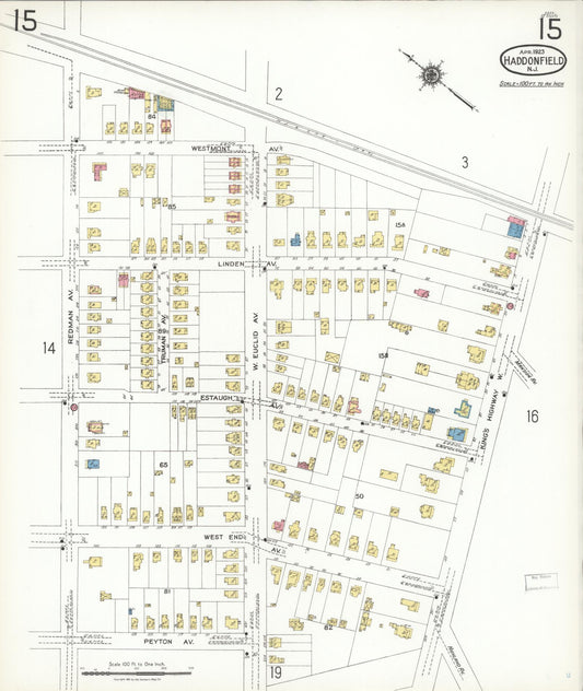 Sanborn Fire Insurance Map from Haddonfield, Camden County, New Jersey (1923), Sheet #0015 - Historic Sanborn Fire Insurance Map Print, vintage old map wall art, antique decor, genealogy gift, New Jersey New Jersey map