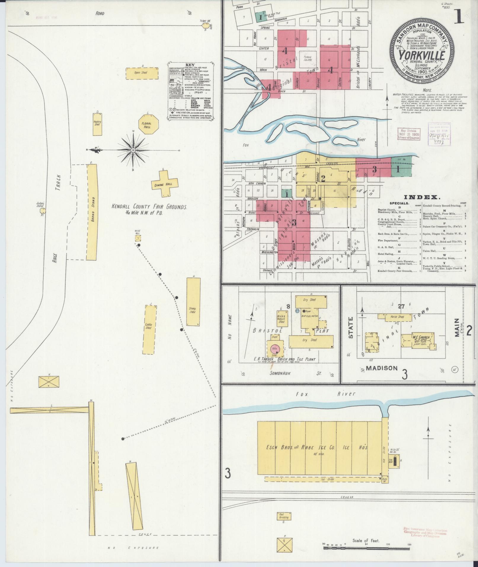 Sanborn Fire Insurance Map from Yorkville, Kendall County, Illinois (1905), Sheet #0001 - Complete Map Set gallery image, historic Sanborn map, vintage wall art, Illinois Illinois