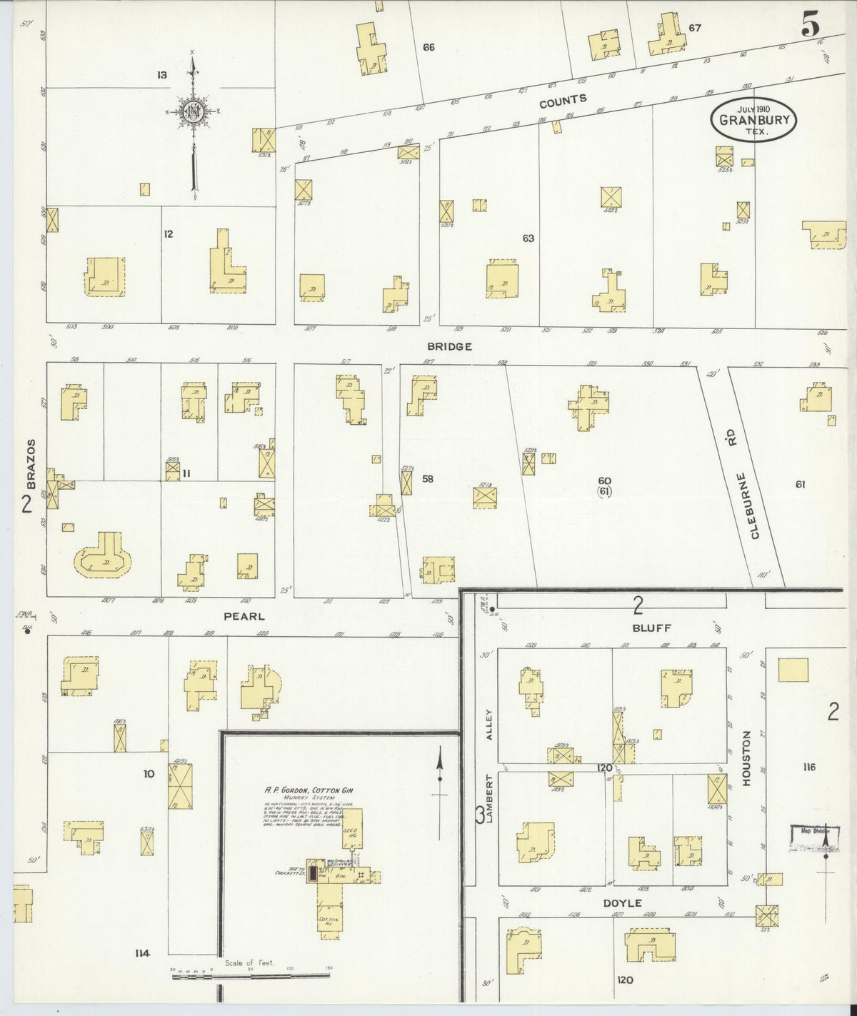 Sanborn Fire Insurance Map from Granbury, Hood County, Texas (1910), Sheet #0005 - Complete Map Set gallery image, historic Sanborn map, vintage wall art, Texas Texas
