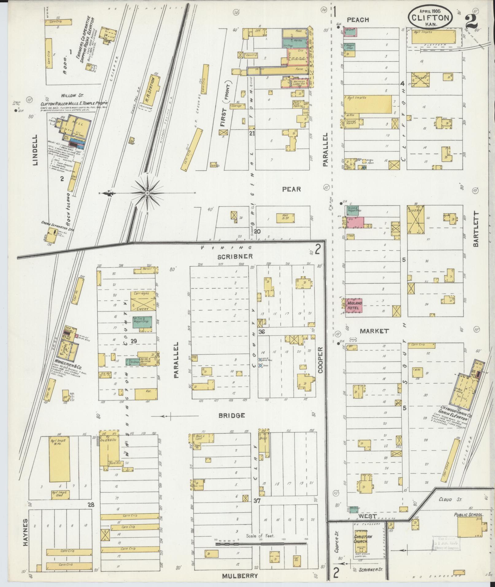 Sanborn Fire Insurance Map from Clifton, Washington and Clay Counties, Kansas (1905), Sheet #0002 - Complete Map Set gallery image, historic Sanborn map, vintage wall art, Kansas Kansas