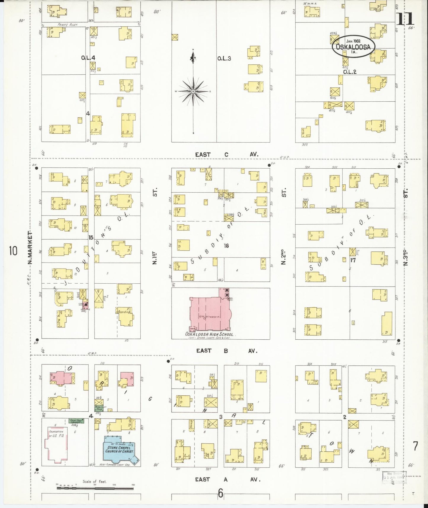 Sanborn Fire Insurance Map from Oskaloosa, Mahaska County, Iowa (1902), Sheet #0011 - Historic Sanborn Fire Insurance Map Print