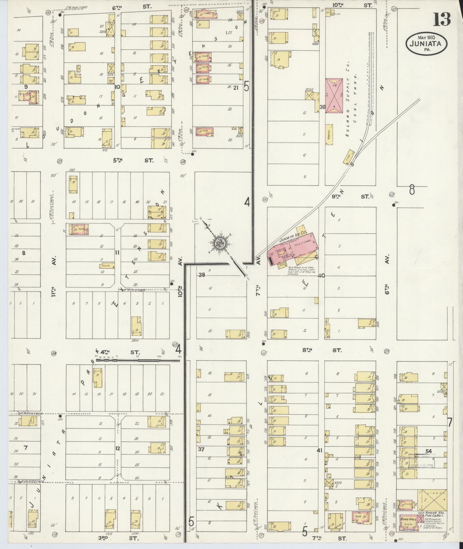 Sanborn Fire Insurance Map from Juniata, Blair County, Pennsylvania (1910), Sheet #0013 - Historic Sanborn Fire Insurance Map Print, vintage old map wall art, antique decor, genealogy gift, Pennsylvania Pennsylvania map