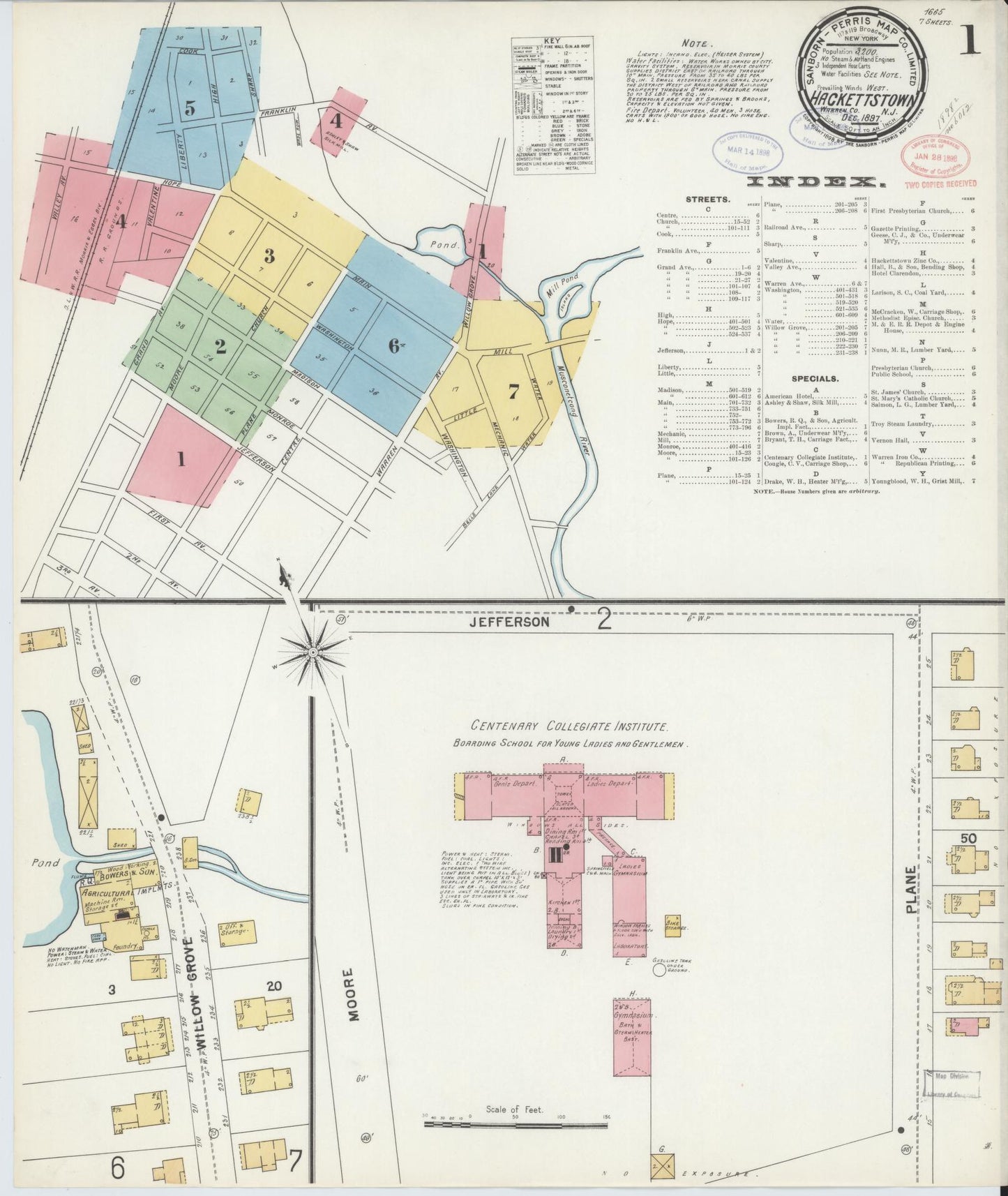Sanborn Fire Insurance Map from Hackettstown, Warren County, New Jersey (1897), Sheet #0001 - Complete Map Set gallery image, historic Sanborn map, vintage wall art, New Jersey New Jersey
