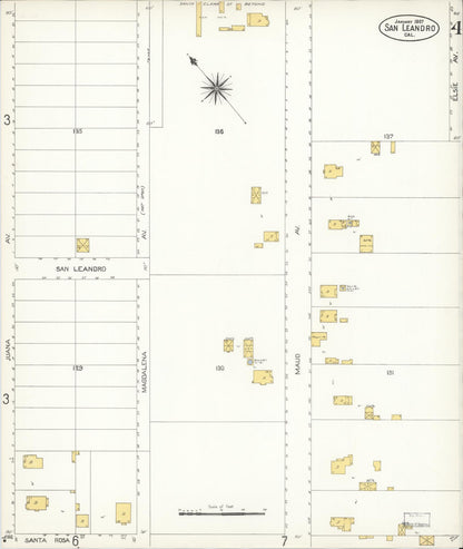 Sanborn Fire Insurance Map from San Leandro, Alameda County, California (1907), Sheet #0004 - Complete Map Set gallery image, historic Sanborn map, vintage wall art, California California
