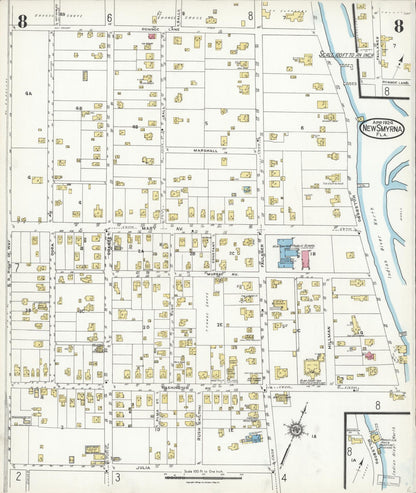 Sanborn Fire Insurance Map from New Smyrna, Valusia County, Florida (1924), Sheet #0008 - Complete Map Set gallery image, historic Sanborn map, vintage wall art, Florida Florida