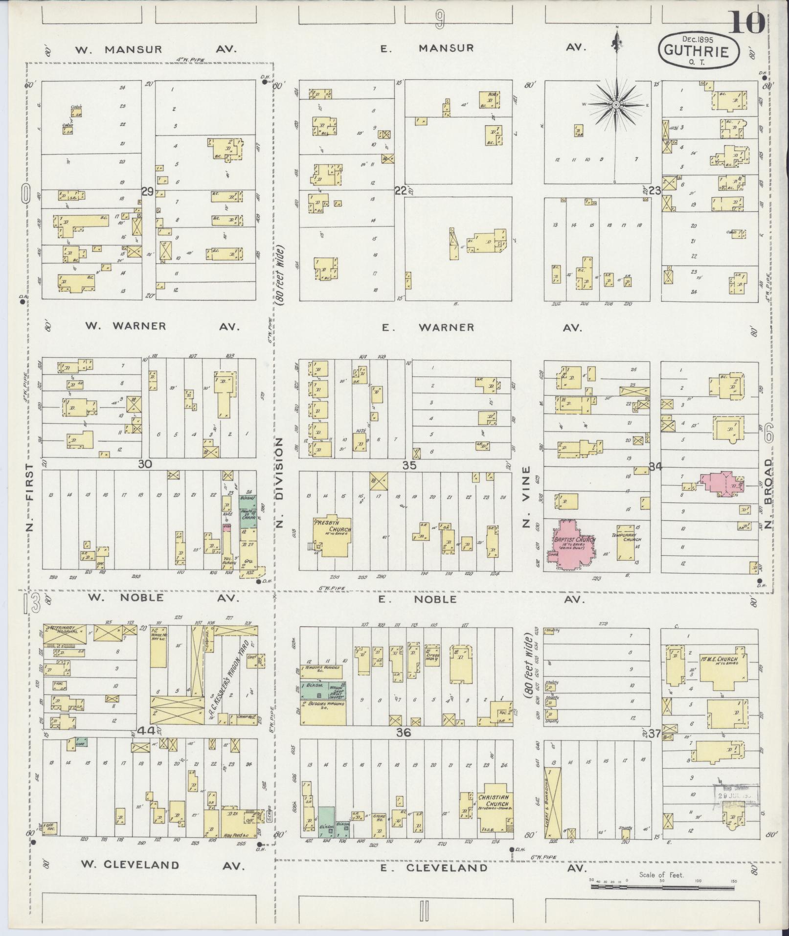 Sanborn Fire Insurance Map from Guthrie, Logan County, Oklahoma (1895), Sheet #0010 - Complete Map Set gallery image, historic Sanborn map, vintage wall art, Oklahoma Oklahoma