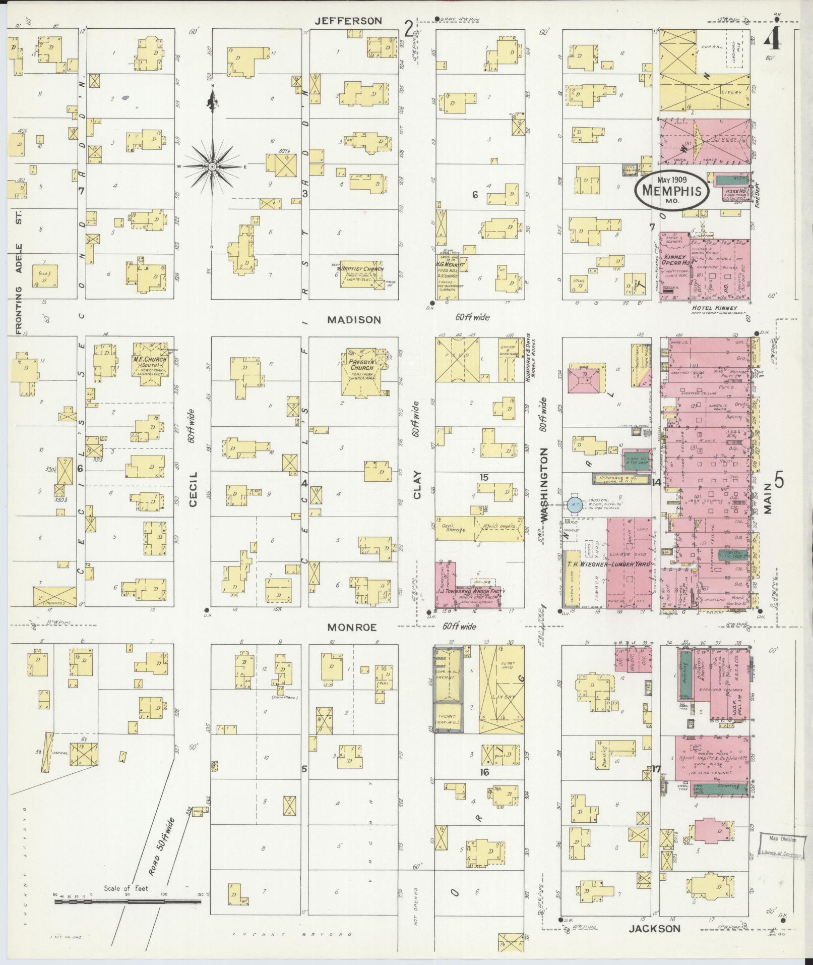 Sanborn Fire Insurance Map from Memphis, Scotland County, Missouri (1909), Sheet #0004 - Historic Sanborn Fire Insurance Map Print, vintage old map wall art, antique decor, genealogy gift, Missouri Missouri map