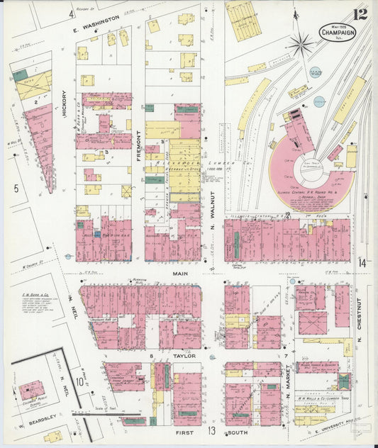 Sanborn Fire Insurance Map from Champaign, Champaign County, Illinois (1909), Sheet #0012 - Historic Sanborn Fire Insurance Map Print, vintage old map wall art, antique decor, genealogy gift, Illinois Illinois map