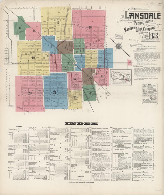 Sanborn Fire Insurance Map from Lansdale, Montgomery County, Pennsylvania (1922), Sheet #0001 - Historic Sanborn Fire Insurance Map Print, vintage old map wall art, antique decor, genealogy gift, Pennsylvania Pennsylvania map
