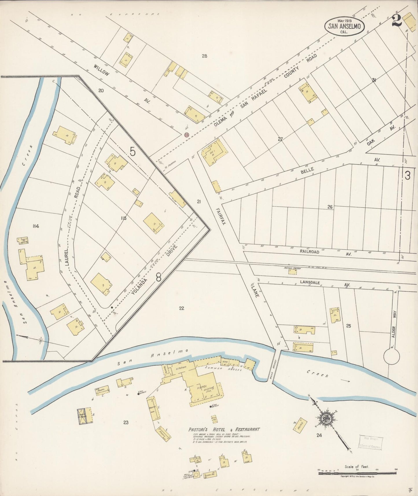Sanborn Fire Insurance Map from San Anselmo, Marin County, California (1919), Sheet #0002 - Complete Map Set gallery image, historic Sanborn map, vintage wall art, California California
