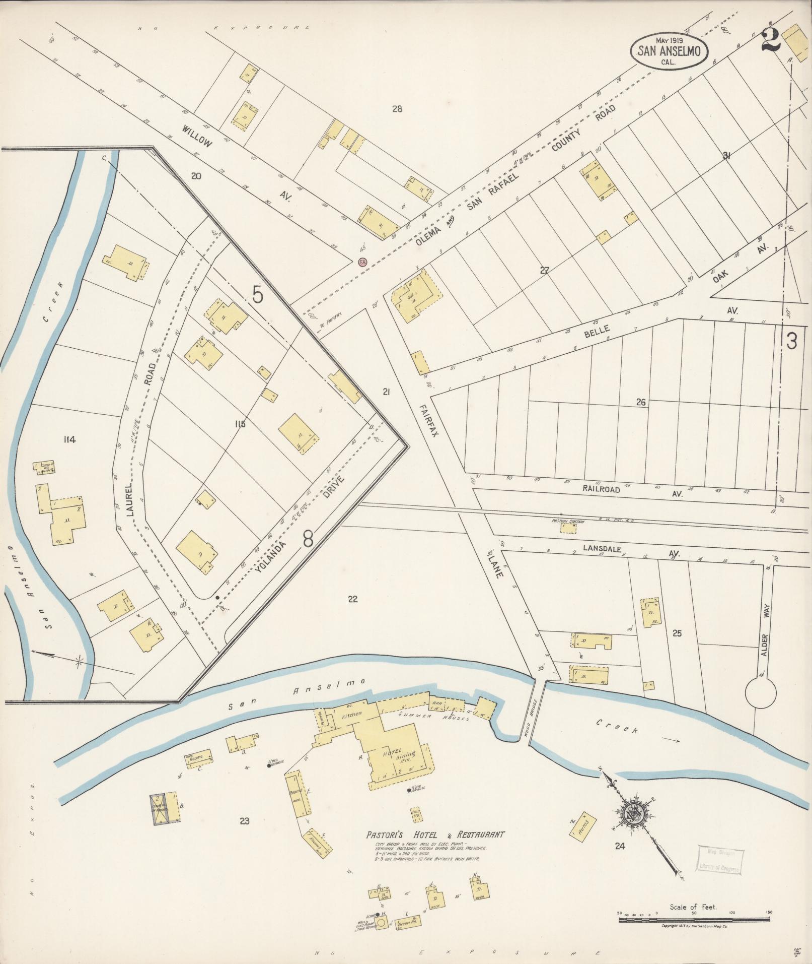 Sanborn Fire Insurance Map from San Anselmo, Marin County, California (1919), Sheet #0002 - Complete Map Set gallery image, historic Sanborn map, vintage wall art, California California