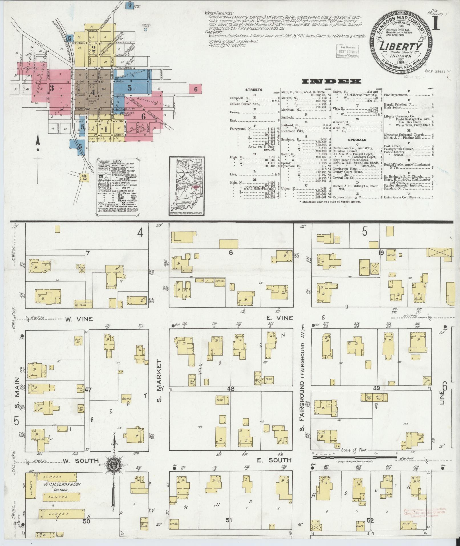 Sanborn Fire Insurance Map from Liberty, Union County, Indiana. (1919) – Historic Sanborn Fire Insurance Map Print
