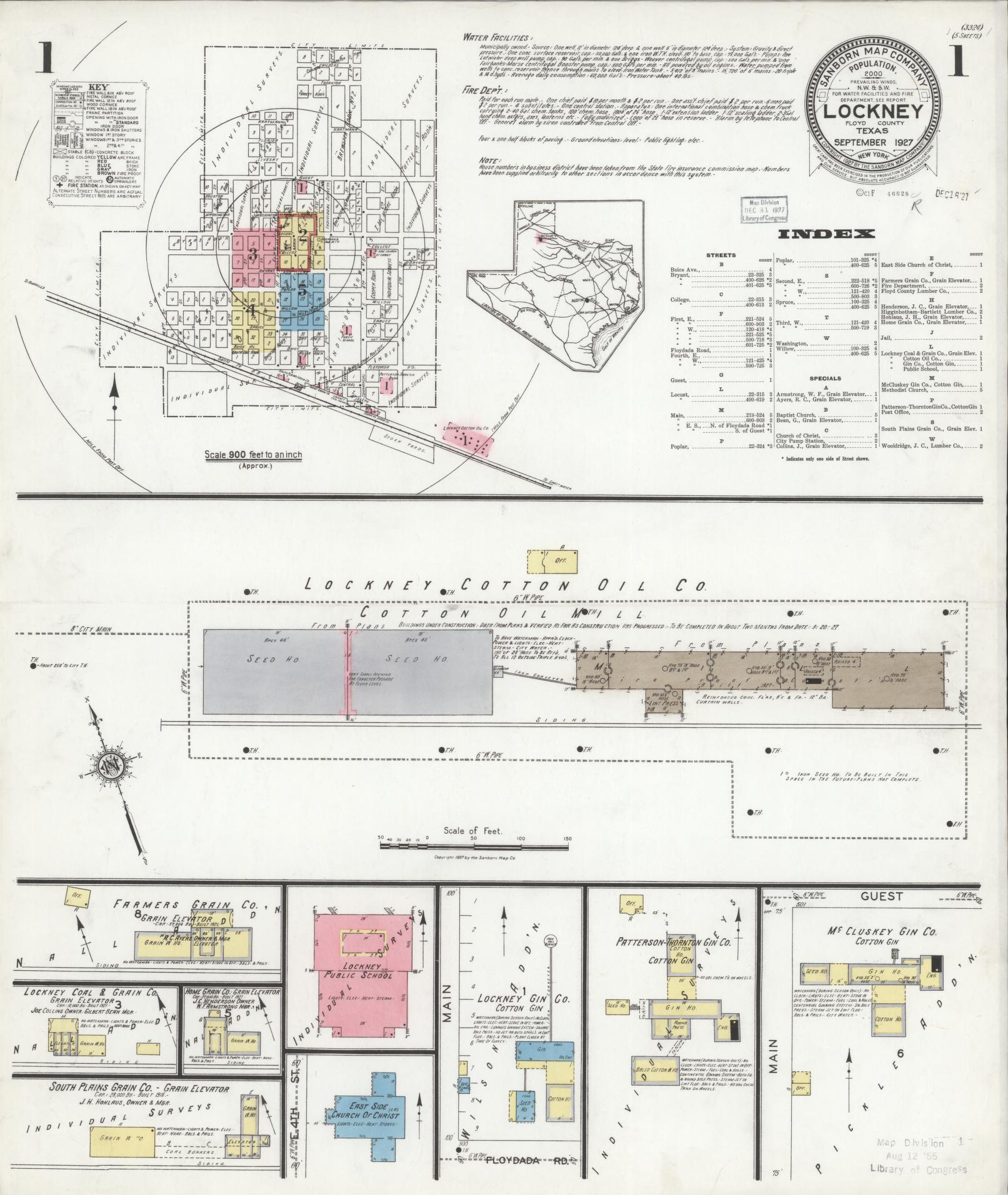 Sanborn Fire Insurance Map from Lockney, Floyd County, Texas (1927), Sheet #0001 - Historic Sanborn Fire Insurance Map Print, vintage old map wall art, antique decor, genealogy gift, Texas Texas map