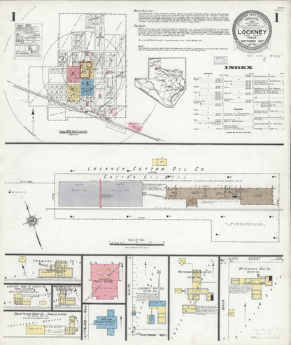 Sanborn Fire Insurance Map from Lockney, Floyd County, Texas (1927), Sheet #0001 - Historic Sanborn Fire Insurance Map Print, vintage old map wall art, antique decor, genealogy gift, Texas Texas map