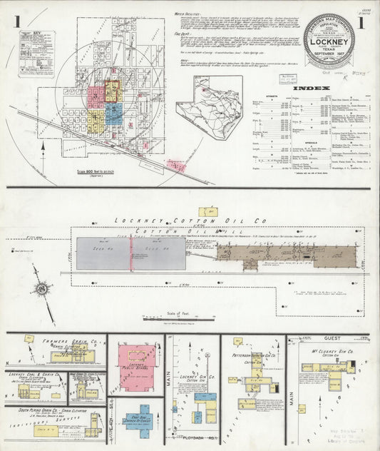 Sanborn Fire Insurance Map from Lockney, Floyd County, Texas (1927), Sheet #0001 - Historic Sanborn Fire Insurance Map Print, vintage old map wall art, antique decor, genealogy gift, Texas Texas map