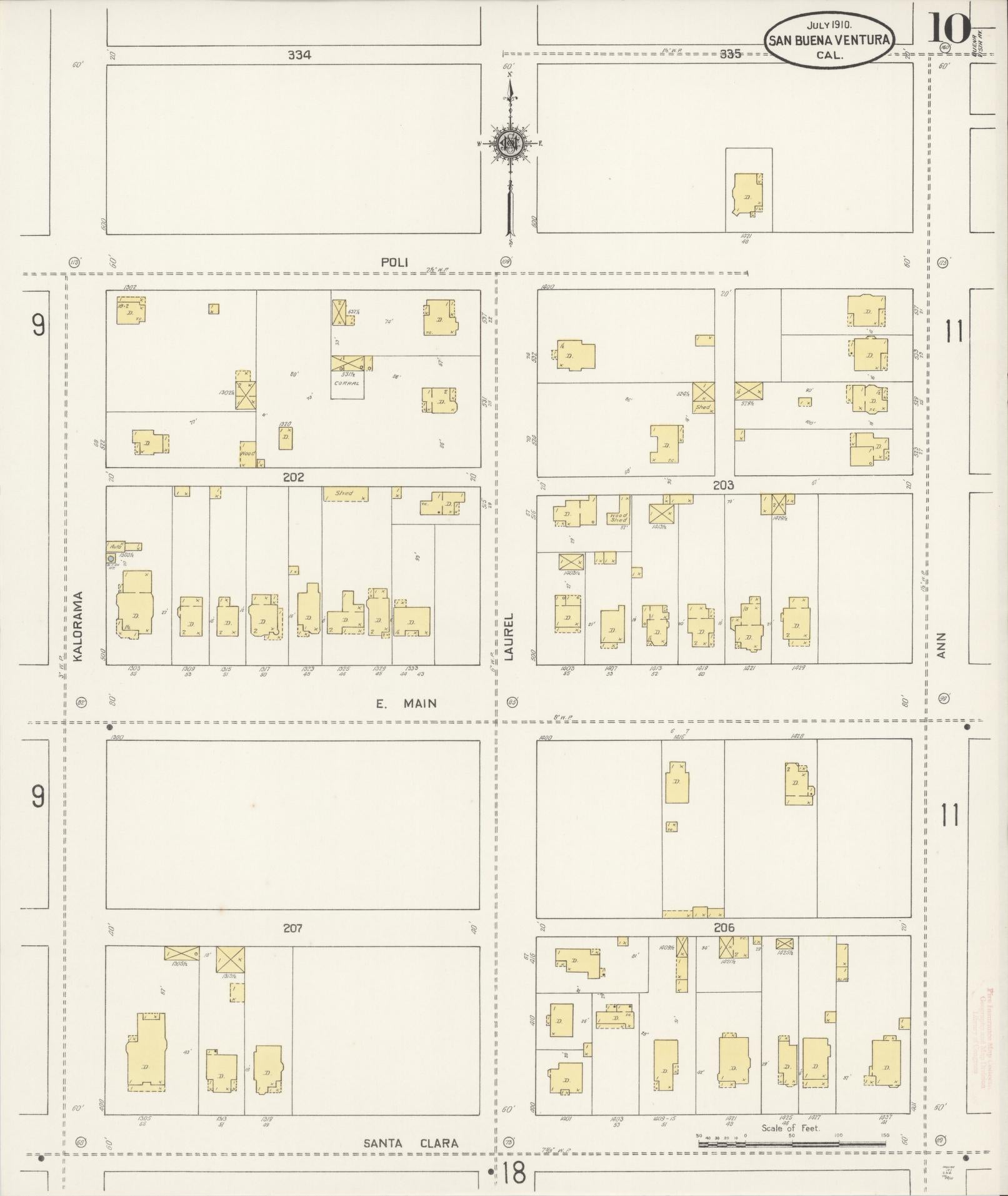 Sanborn Fire Insurance Map from San Buenaventura, Ventura County, California (1910), Sheet #0010 - Complete Map Set gallery image, historic Sanborn map, vintage wall art, California California