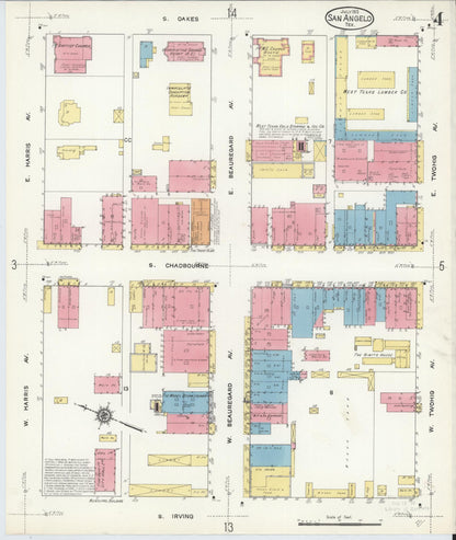 Sanborn Fire Insurance Map from San Angelo, Tom Green County, Texas (1913), Sheet #0004 - Complete Map Set gallery image, historic Sanborn map, vintage wall art, Texas Texas