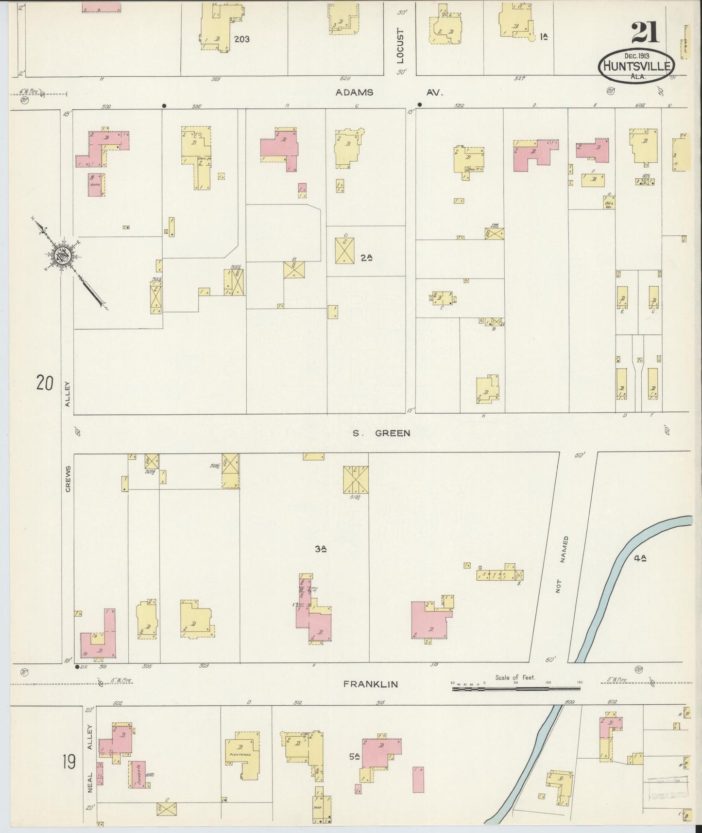 Sanborn Fire Insurance Map from Huntsville, Madison County, Alabama (1913), Sheet #0021 - Complete Map Set gallery image, historic Sanborn map, vintage wall art, Alabama Alabama
