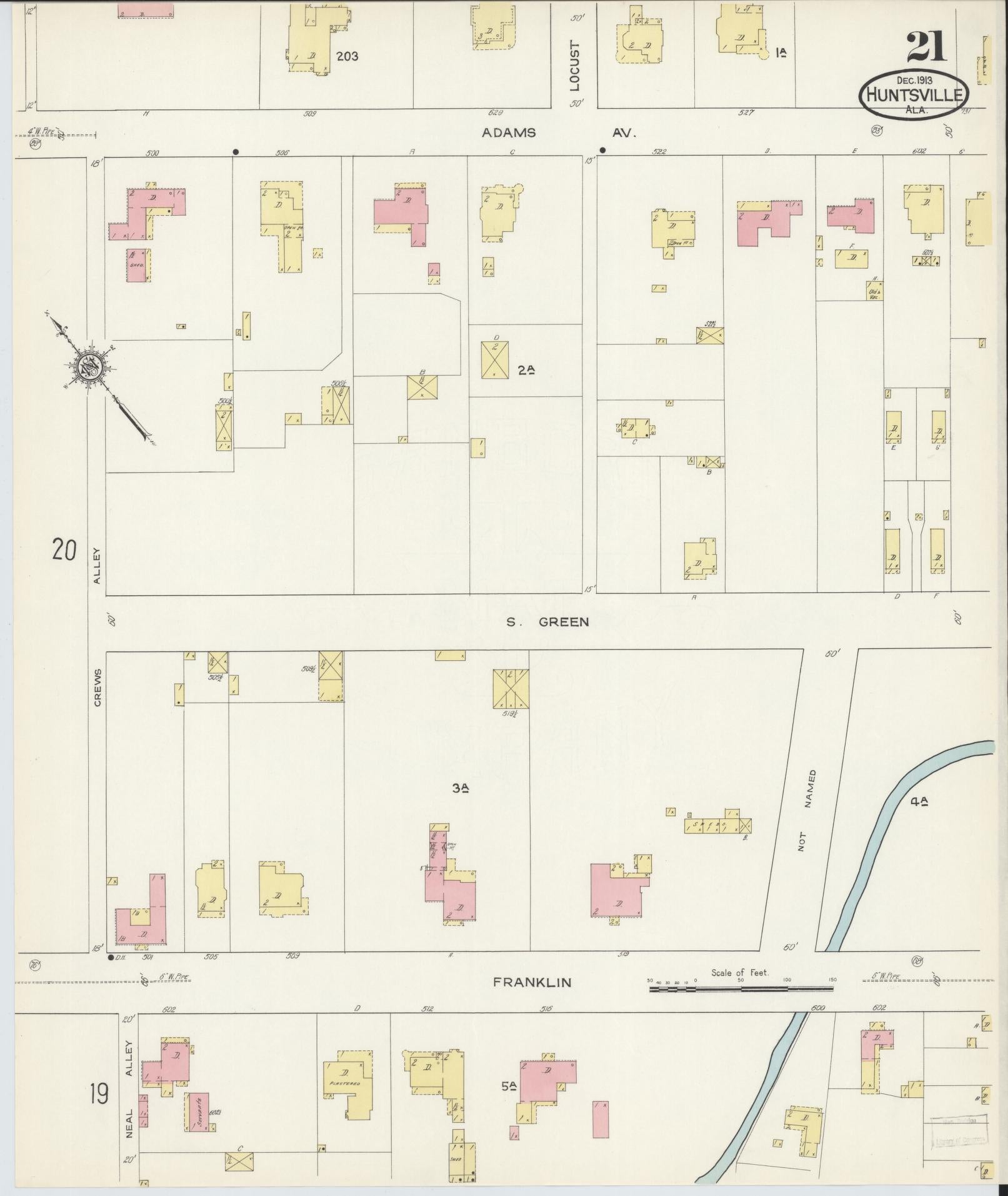Sanborn Fire Insurance Map from Huntsville, Madison County, Alabama (1913), Sheet #0021 - Complete Map Set gallery image, historic Sanborn map, vintage wall art, Alabama Alabama