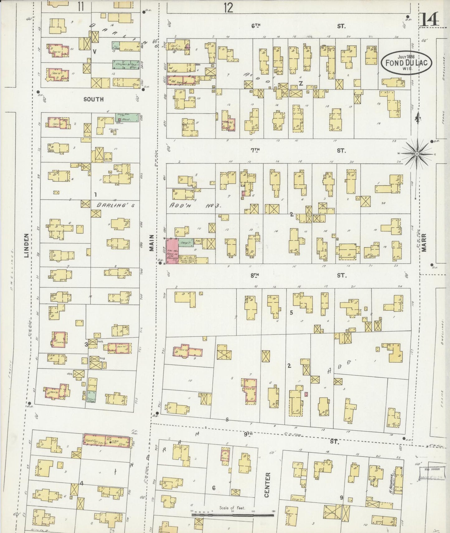 Sanborn Fire Insurance Map from Fond du Lac, Fond du Lac County, Wisconsin (1898), Sheet #0014 - Historic Sanborn Fire Insurance Map Print, vintage old map wall art, antique decor, genealogy gift, Wisconsin Wisconsin map