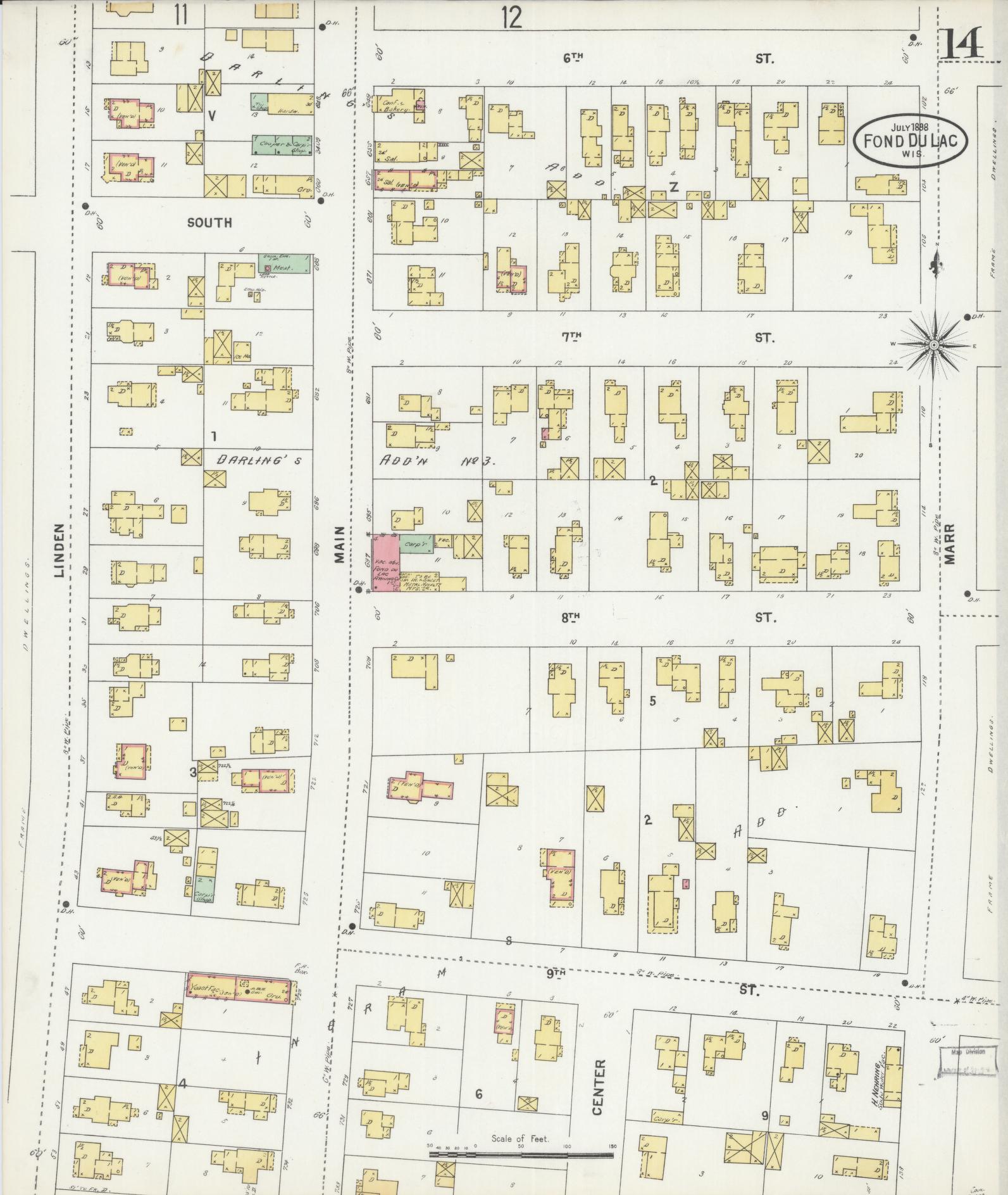 Sanborn Fire Insurance Map from Fond du Lac, Fond du Lac County, Wisconsin (1898), Sheet #0014 - Historic Sanborn Fire Insurance Map Print, vintage old map wall art, antique decor, genealogy gift, Wisconsin Wisconsin map