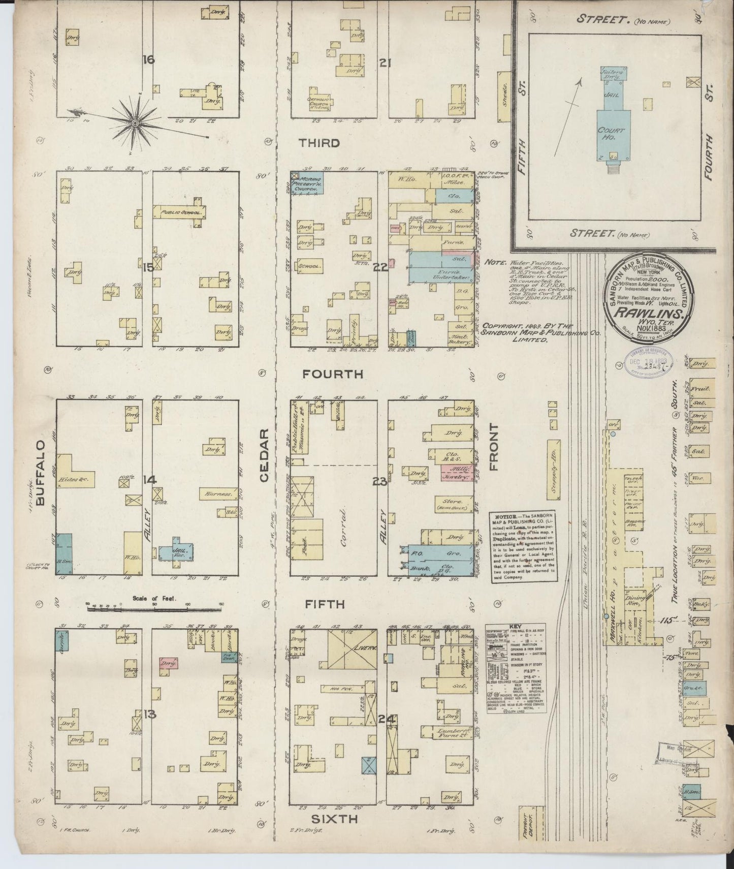 Sanborn Fire Insurance Map from Rawlins, Carbon County, Wyoming. (1883) – Historic Sanborn Fire Insurance Map Print