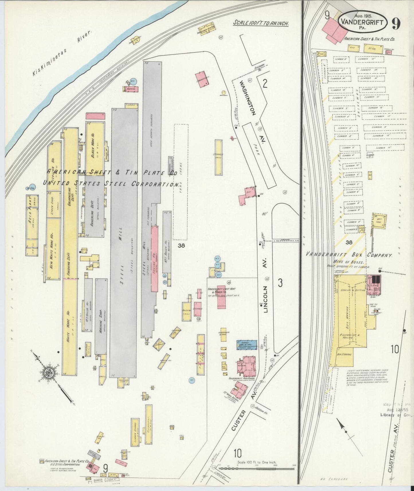 Sanborn Fire Insurance Map from Vandergrift, Westmoreland County, Pennsylvania (1915), Sheet #0009 - Historic Sanborn Fire Insurance Map Print, vintage old map wall art, antique decor, genealogy gift, Pennsylvania Pennsylvania map