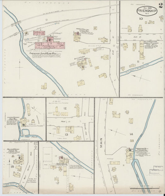 Sanborn Fire Insurance Map from Friendship, Allegany County, New York (1886), Sheet #0002 - Historic Sanborn Fire Insurance Map Print, vintage old map wall art, antique decor, genealogy gift, New York New York map
