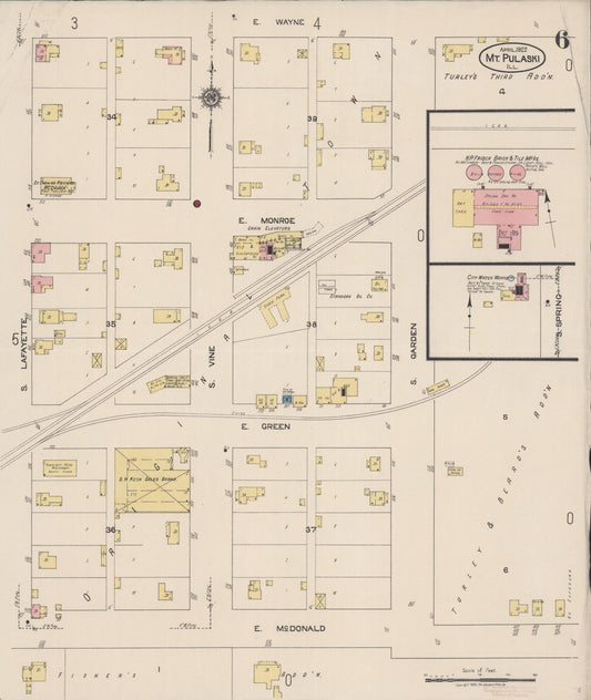 Sanborn Fire Insurance Map from Mount Pulaski, Logan County, Illinois (1922), Sheet #0006 - Historic Sanborn Fire Insurance Map Print, vintage old map wall art, antique decor, genealogy gift, Illinois Illinois map