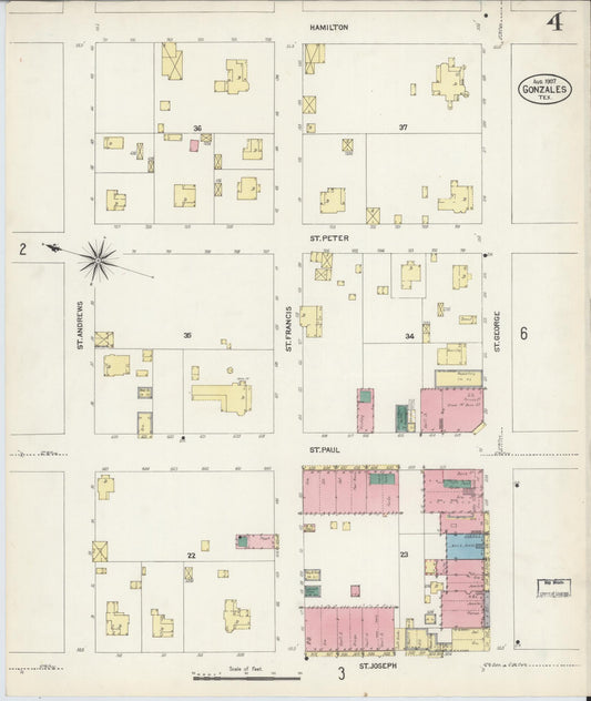 Sanborn Fire Insurance Map from Gonzales, Gonzales County, Texas (1907), Sheet #0004 - Historic Sanborn Fire Insurance Map Print, vintage old map wall art, antique decor, genealogy gift, Texas Texas map