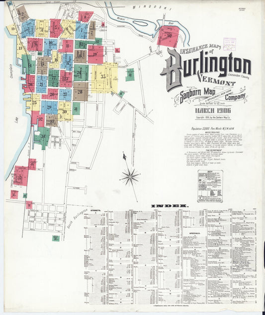 Sanborn Fire Insurance Map from Burlington, Chittenden County, Vermont. (1906) – Historic Sanborn Fire Insurance Map Print