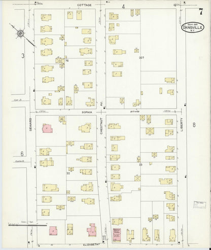 Sanborn Fire Insurance Map from Dansville, Livingston County, New York (1914), Sheet #0007 - Historic Sanborn Fire Insurance Map Print, vintage old map wall art, antique decor, genealogy gift, New York New York map