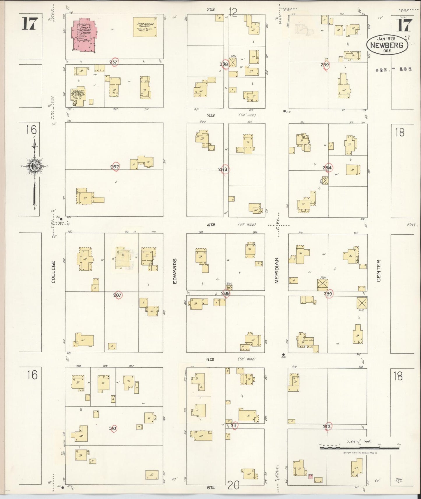 Sanborn Fire Insurance Map from Newberg, Yamhill County, Oregon (1934), Sheet #0017 - Historic Sanborn Fire Insurance Map Print, vintage old map wall art, antique decor, genealogy gift, Oregon Oregon map