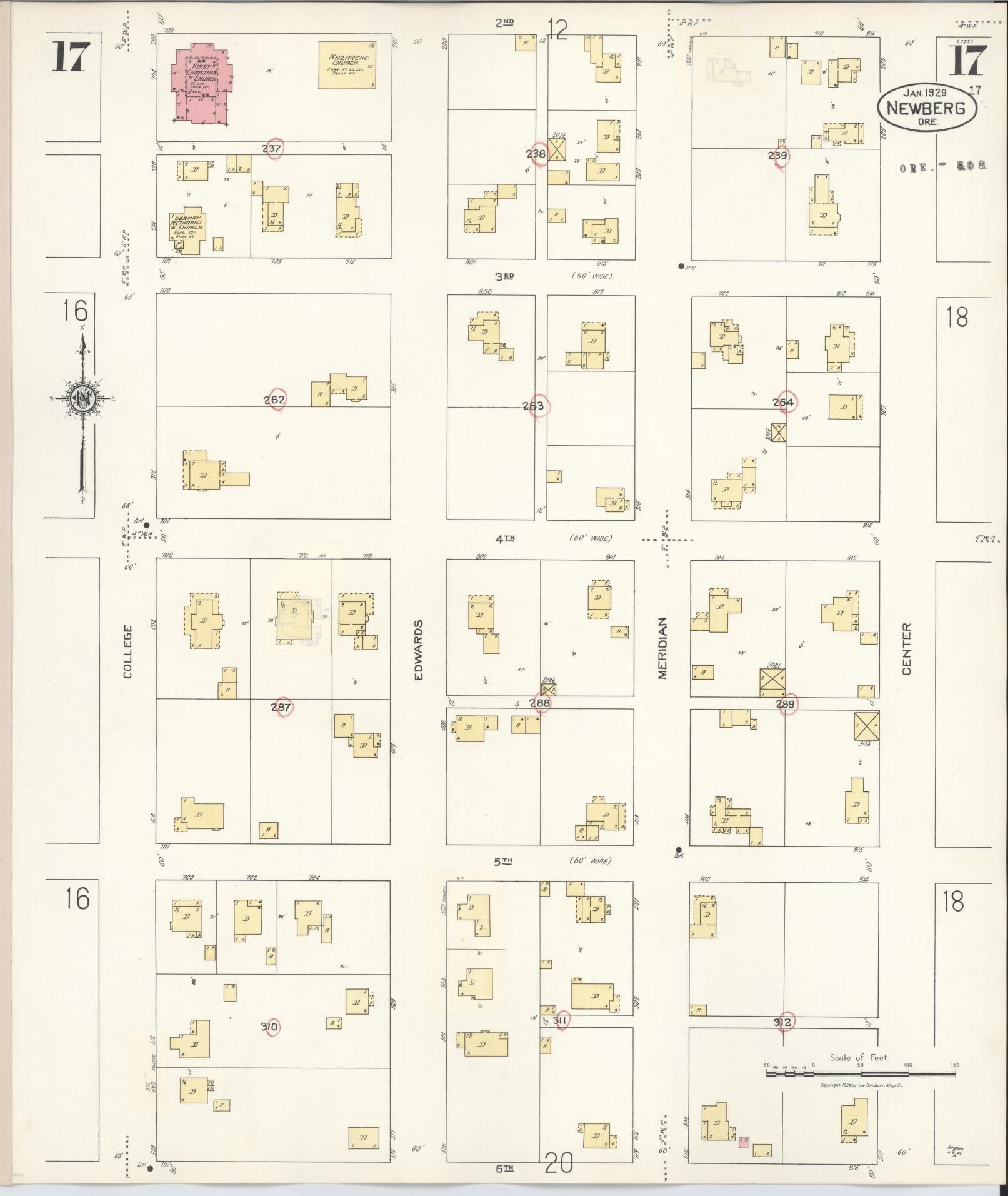 Sanborn Fire Insurance Map from Newberg, Yamhill County, Oregon (1934), Sheet #0017 - Historic Sanborn Fire Insurance Map Print, vintage old map wall art, antique decor, genealogy gift, Oregon Oregon map