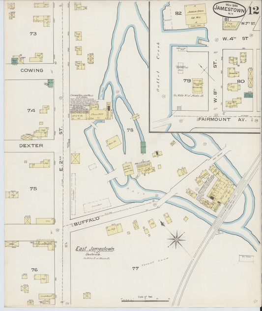 Sanborn Fire Insurance Map from Jamestown, Chautauqua County, New York (1886), Sheet #0012 - Historic Sanborn Fire Insurance Map Print, vintage old map wall art, antique decor, genealogy gift, New York New York map