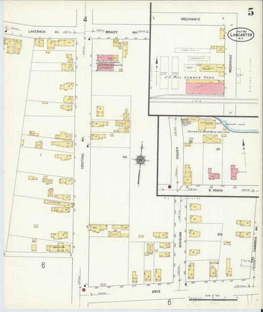 Sanborn Fire Insurance Map from Lancaster, Erie County, New York (1911), Sheet #0005 - Historic Sanborn Fire Insurance Map Print, vintage old map wall art, antique decor, genealogy gift, New York New York map