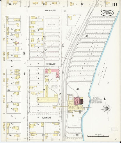 Sanborn Fire Insurance Map from Lyons, Clinton County, Iowa (1892), Sheet #0010 - Historic Sanborn Fire Insurance Map Print, vintage old map wall art