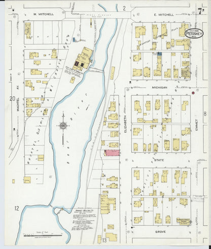 Sanborn Fire Insurance Map from Petoskey, Emmet County, Michigan (1919), Sheet #0007 - Historic Sanborn Fire Insurance Map Print, vintage old map wall art, antique decor, genealogy gift, Michigan Michigan map