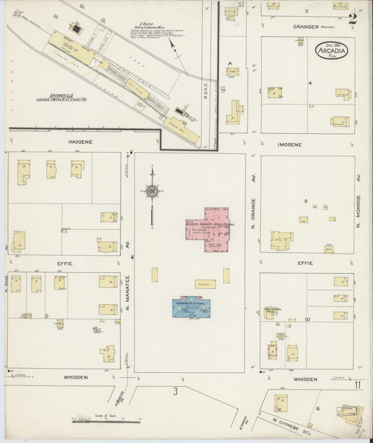 Sanborn Fire Insurance Map from Arcadia, DeSoto County, Florida (1914), Sheet #0002 - Historic Sanborn Fire Insurance Map Print, vintage old map wall art, antique decor, genealogy gift, Florida Florida map