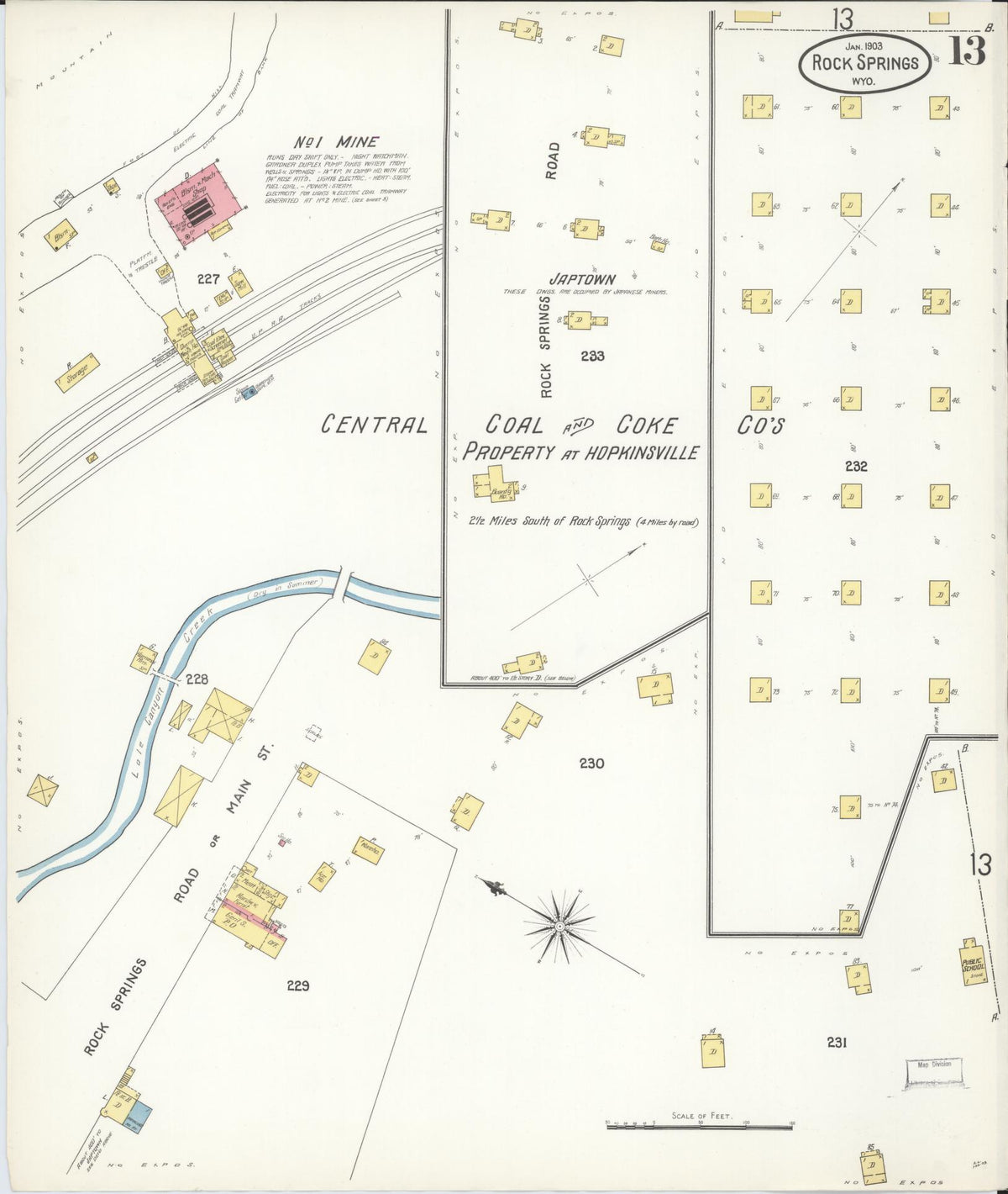 Sanborn Fire Insurance Map from Rock Springs, Sweetwater County, Wyoming (1903), Sheet #0013 - Historic Sanborn Fire Insurance Map Print, vintage old map wall art, antique decor, genealogy gift, Wyoming Wyoming map