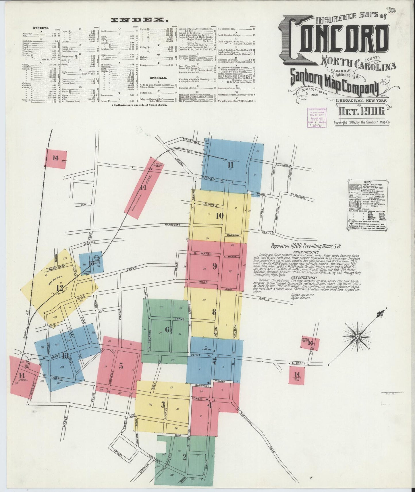 Sanborn Fire Insurance Map from Concord, Cabarrus County, North Carolina (1906), Sheet #0001 - Complete Map Set gallery image, historic Sanborn map, vintage wall art, North Carolina North Carolina
