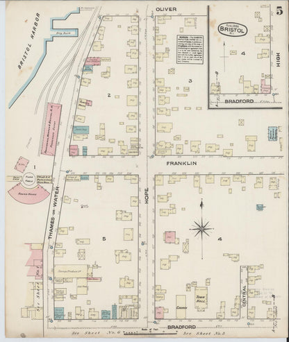 Sanborn Fire Insurance Map from Bristol, Bristol County, Rhode Island (1884), Sheet #0005 - Complete Map Set gallery image, historic Sanborn map, vintage wall art, Rhode Island Rhode Island