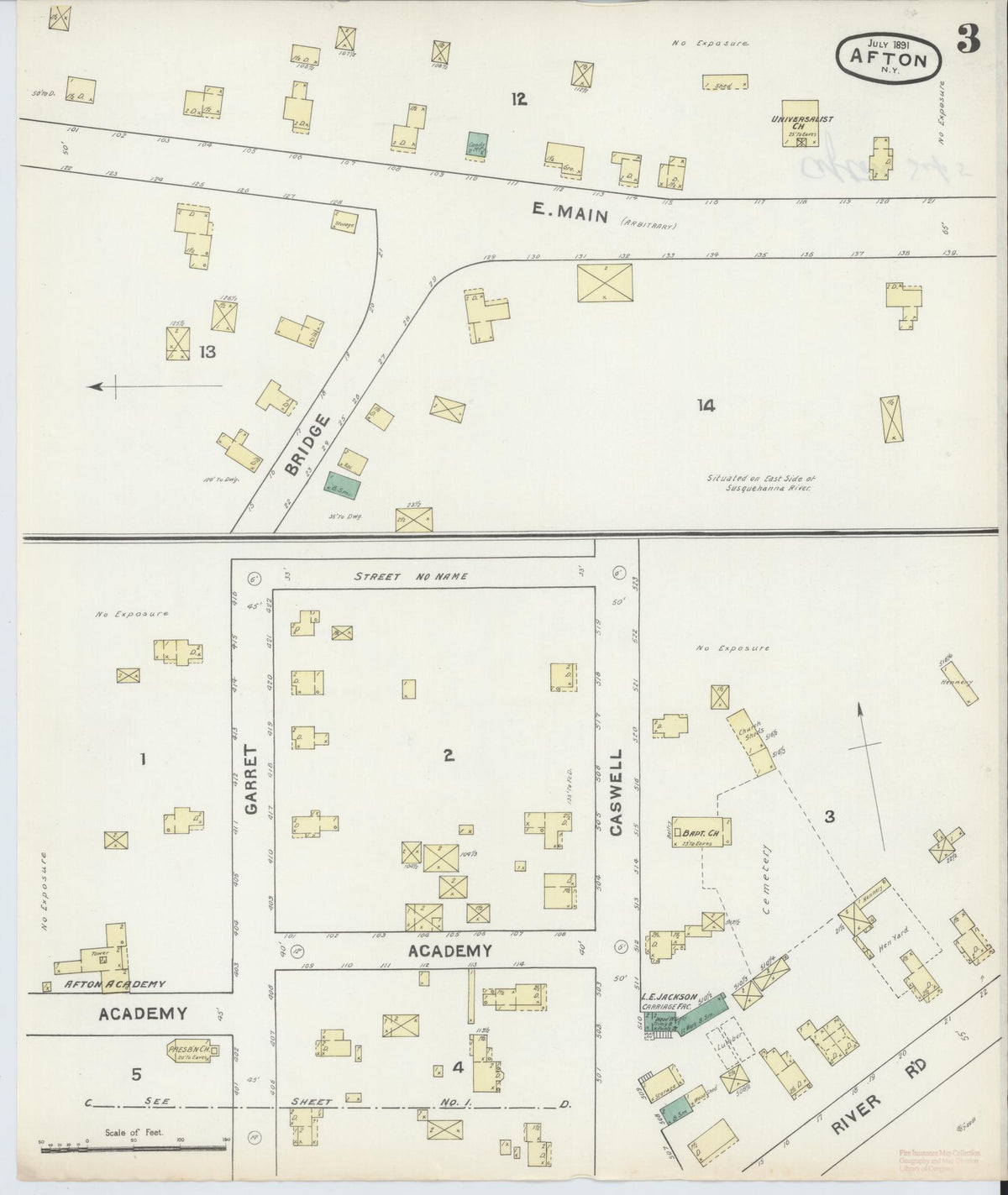 Sanborn Fire Insurance Map from Afton, Chenango County, New York (1891), Sheet #0003 - Complete Map Set gallery image, historic Sanborn map, vintage wall art, New York New York