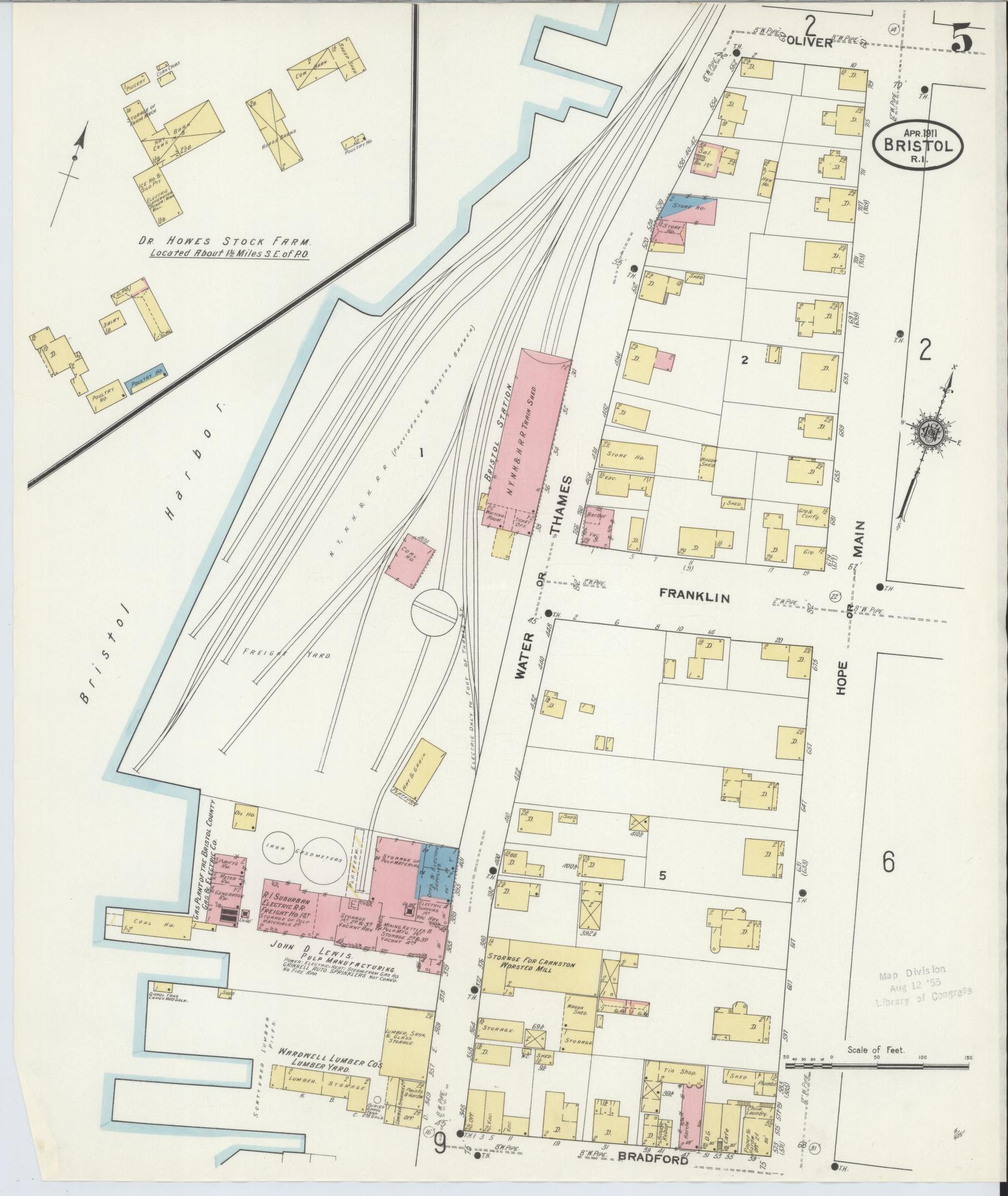 Sanborn Fire Insurance Map from Bristol, Bristol County, Rhode Island (1911), Sheet #0005 - Complete Map Set gallery image, historic Sanborn map, vintage wall art, Rhode Island Rhode Island