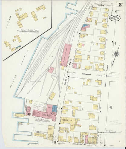 Sanborn Fire Insurance Map from Bristol, Bristol County, Rhode Island (1911), Sheet #0005 - Complete Map Set gallery image, historic Sanborn map, vintage wall art, Rhode Island Rhode Island