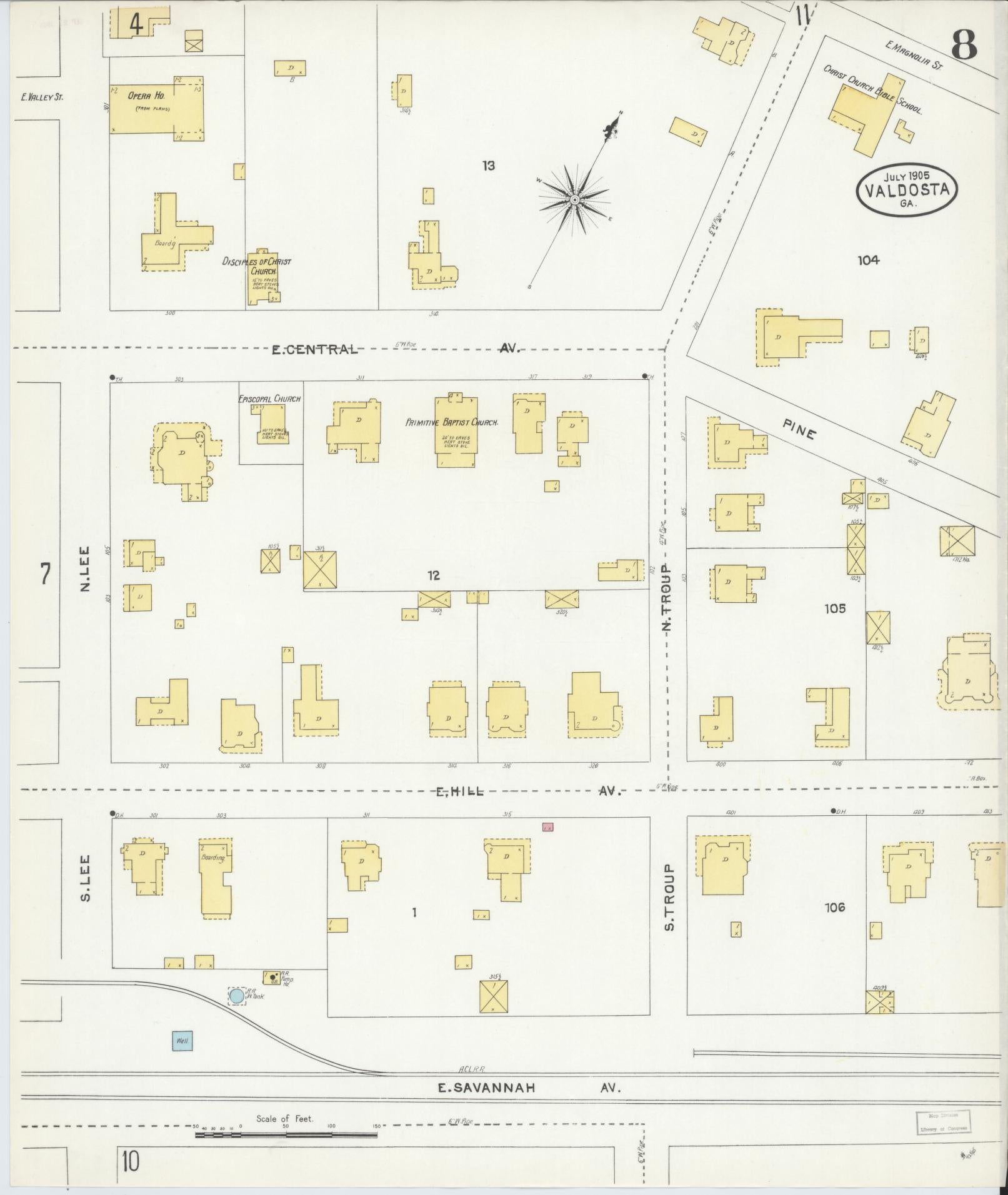 Sanborn Fire Insurance Map from Valdosta, Lowndes County, Georgia (1905), Sheet #0008 - Complete Map Set gallery image, historic Sanborn map, vintage wall art, Georgia Georgia