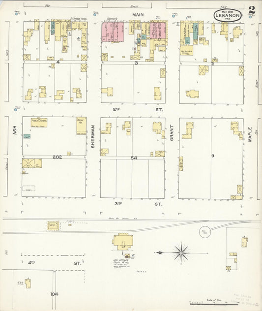 Sanborn Fire Insurance Map from Lebanon, Linn County, Oregon (1892), Sheet #0002 - Historic Sanborn Fire Insurance Map Print, vintage old map wall art, antique decor, genealogy gift, Oregon Oregon map