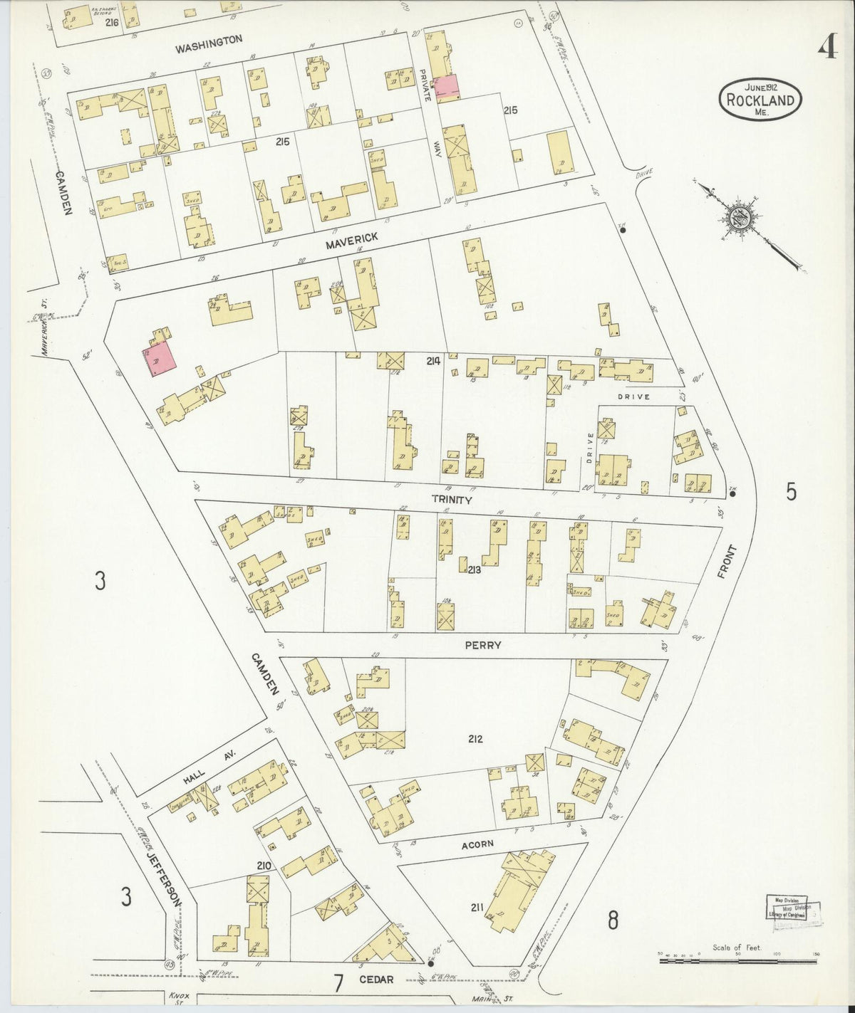 Sanborn Fire Insurance Map from Rockland, Knox County, Maine (1912), Sheet #0004 - Complete Map Set gallery image, historic Sanborn map, vintage wall art, Maine Maine