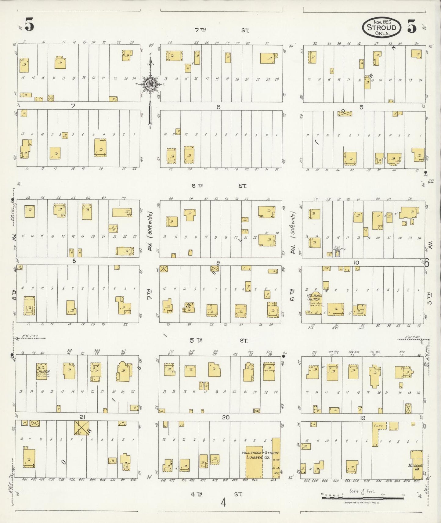 Sanborn Fire Insurance Map from Stroud, Lincoln County, Oklahoma (1925), Sheet #0005 - Historic Sanborn Fire Insurance Map Print, vintage old map wall art, antique decor, genealogy gift, Oklahoma Oklahoma map