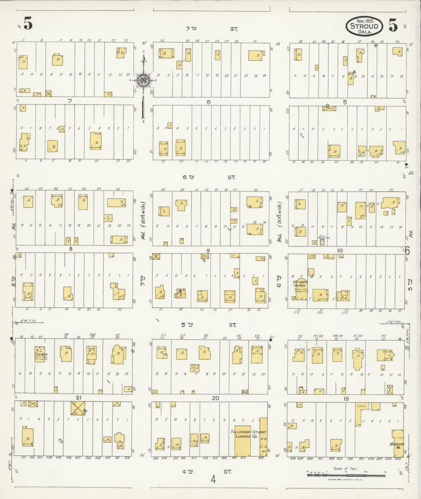 Sanborn Fire Insurance Map from Stroud, Lincoln County, Oklahoma (1925), Sheet #0005 - Historic Sanborn Fire Insurance Map Print, vintage old map wall art, antique decor, genealogy gift, Oklahoma Oklahoma map
